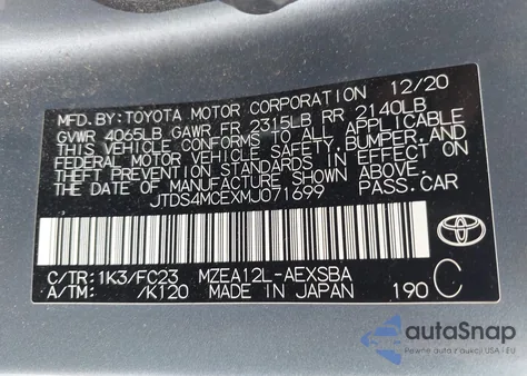 2021 Toyota Corolla Se from USA, damaged, VIN JTDS4MCEXMJ071699